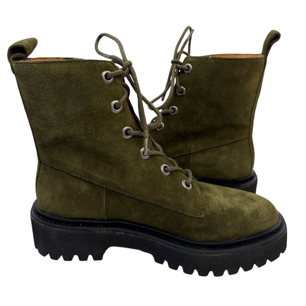 MADEWELL The Rayna Lace-Up Lugsole Boot Suede Cargo Green (NG668) Size 38.5